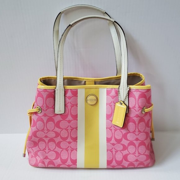 Coach Handbags - Coach Signature Stripe Large PVC Carryall Tote Bag